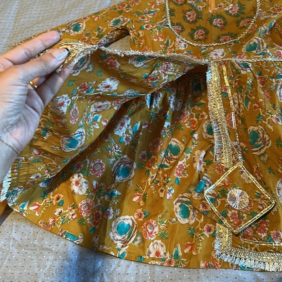 Indian / Pakistani / Bollywood Floral Mustard Yellow girls Sharara Outfit - Picture 3 of 7